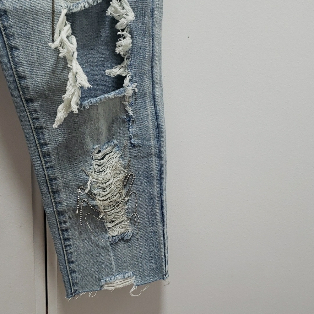 Ripped Light Denim Boyfriend Jeans - Girlfriend Fit - Picture 7 of 13